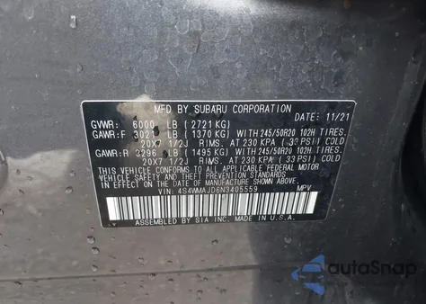 2022 Subaru Ascent Onyx Edition from USA, damaged, VIN 4S4WMAJD6N3405559